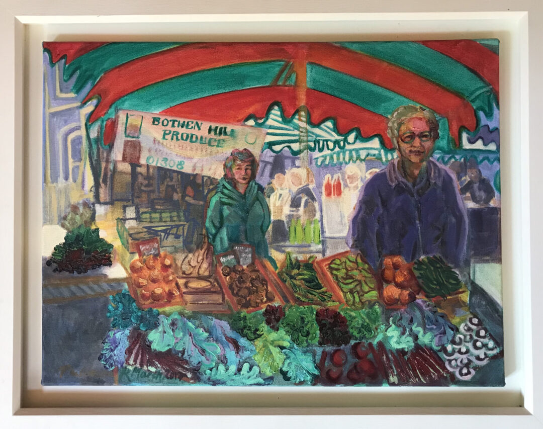 Oil on canvas painting of Bridport Market
