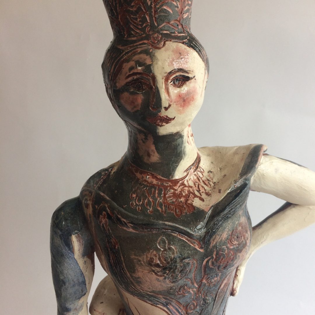 Helene face detail, ceramic sculpture by Philomena Harmsworth